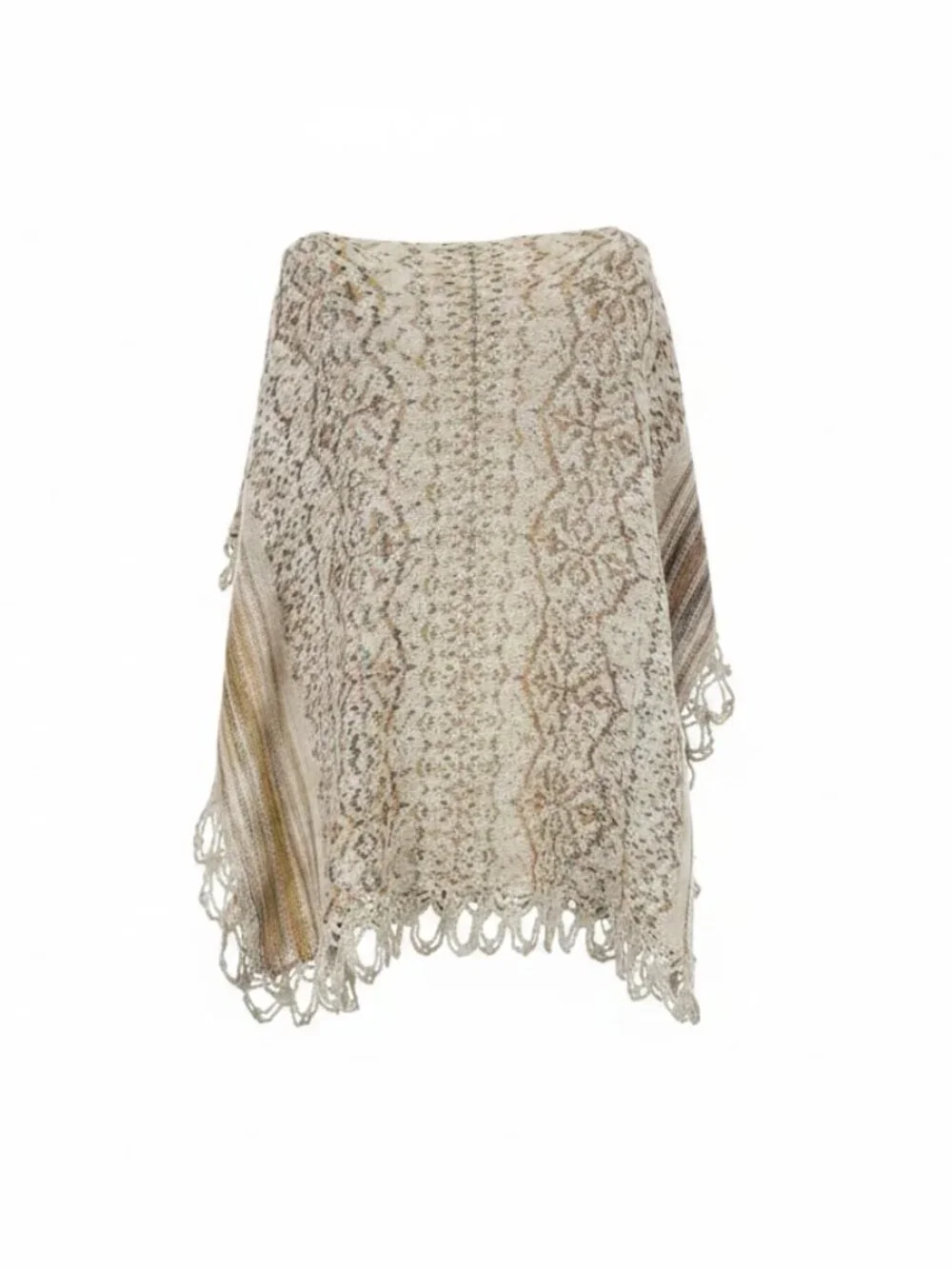 Free People Casablanca Knit Cape Poncho Sand Combo Silk/Cotton/Wool Blend O/S